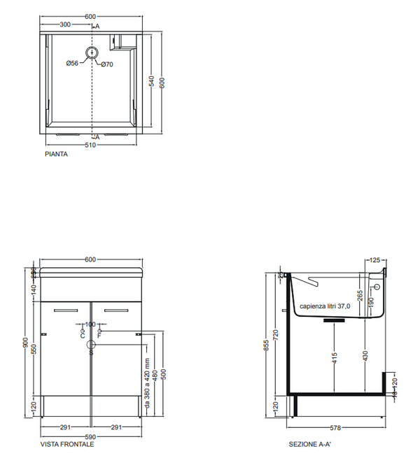 Colavene Swash mobile lavatoio 60x60 doppia anta con griglia portaspone tavola lavapanni bianco lucido