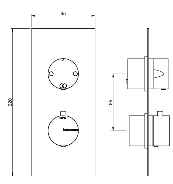 Treemme Arche RWIT8A46CC03 miscelatore doccia termostatico incasso con deviatore 2 uscite senza parte incasso cromo