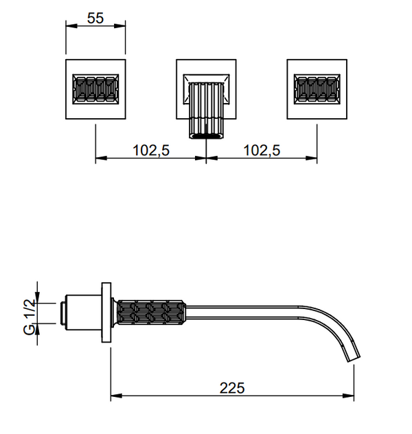 Treemme Kea RWIT7A60CCRO gruppo lavabo a muro 240mm con maniglie in cristallo trasparente senza parte incasso cromo