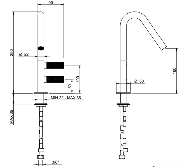 Treemme 22mm IT3014IS2GZZ miscelatore lavabo alto monoforo con canna ad ombrello inox satinato