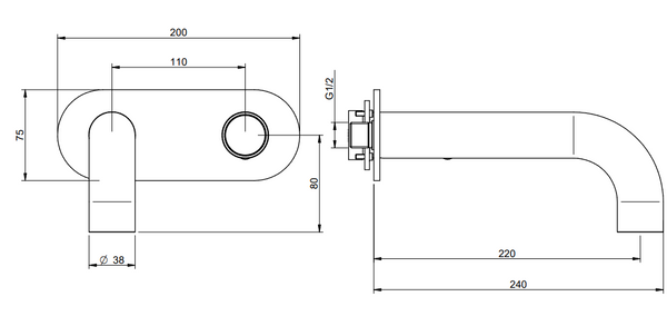 Treemme Watertube miscelatore lavabo incasso 220mm senza parte incasso inox satinato