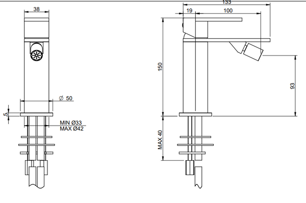 Treemme 3.6 miscelatore bidet con maniglia a leva inox satinato