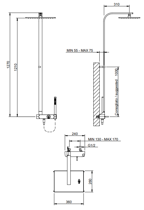 Treemme Arche colonna doccia con gruppo con doccetta e soffione anticalcare cromo