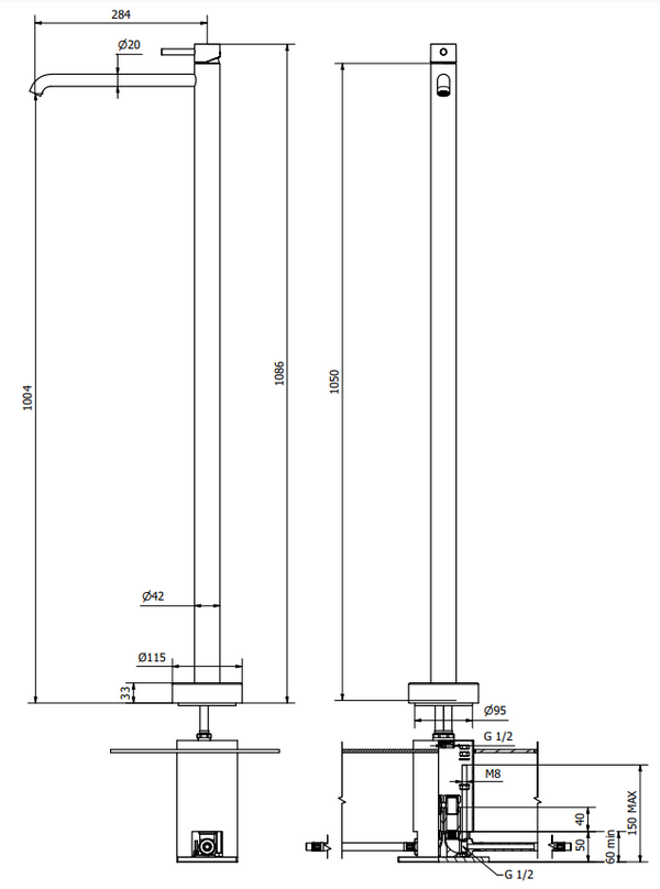 Jabil 35 Miscelatore lavabo da terra completa di parti incassate cromo 73355