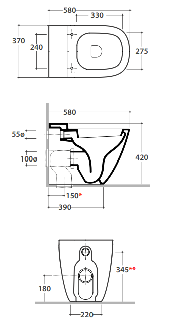 Globo Stockholm Multi vaso filo parete a pavimento con carico e scarico regolabile MULTI senza sedile bianco Opaco