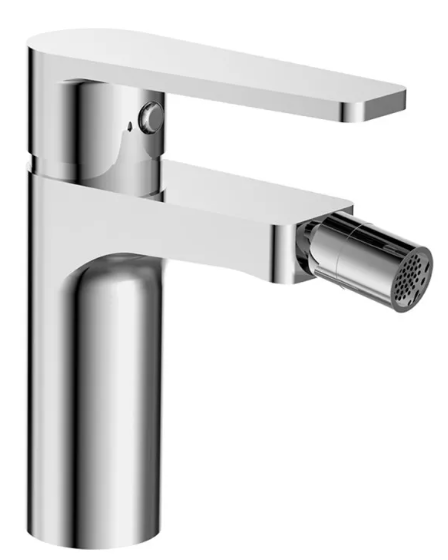 Coppia miscelatori lavabo alto e bidet in ottone senza Cromo Lucido ambientato su piano bagno con accessori - Exagonshop