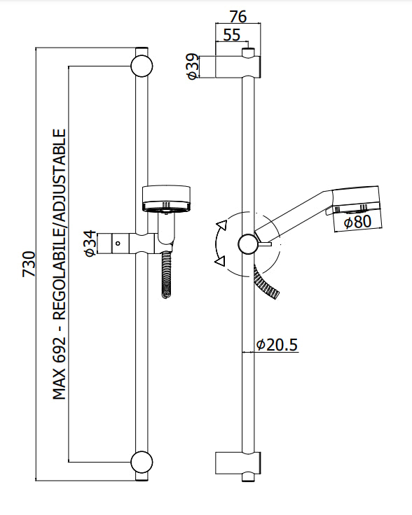 Paffoni Majorca Zsal105 asta doccia 73 cm con saliscendi cromo