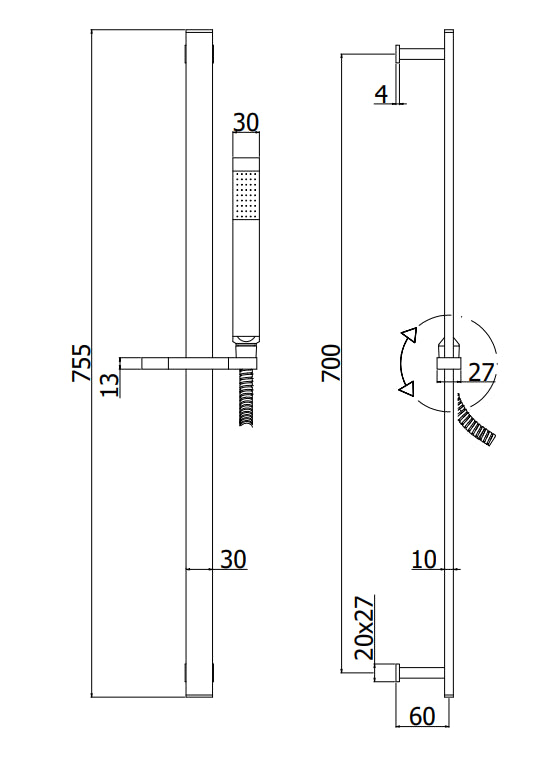 Paffoni City Zsal145 asta doccia interasse 70 cm con saliscendi cromo