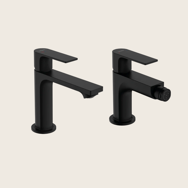 Set rubinetteria lavabo coolstart e bidet con scarico pop up nero opaco Rebris E Hansgrohe