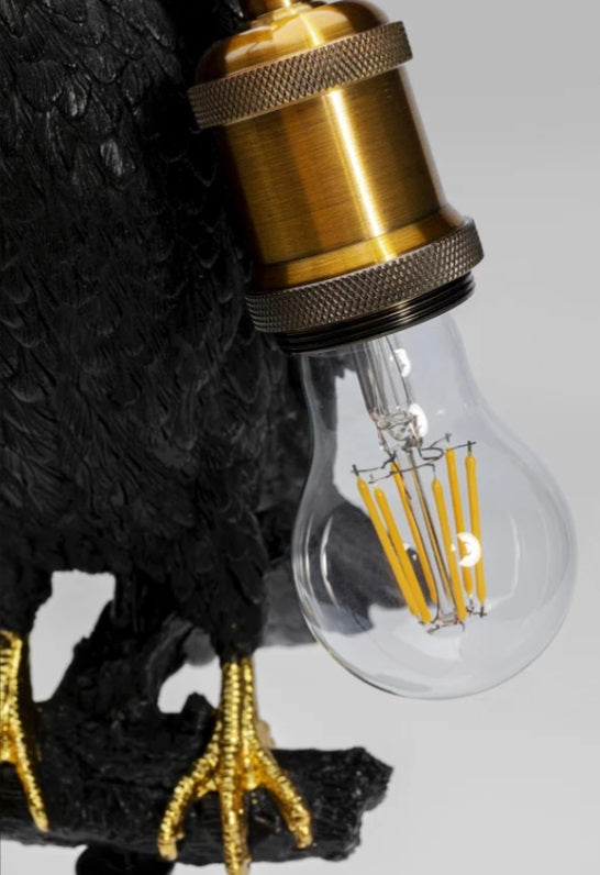 Animal sitting crow lampada corvo in poliresina nero opaco