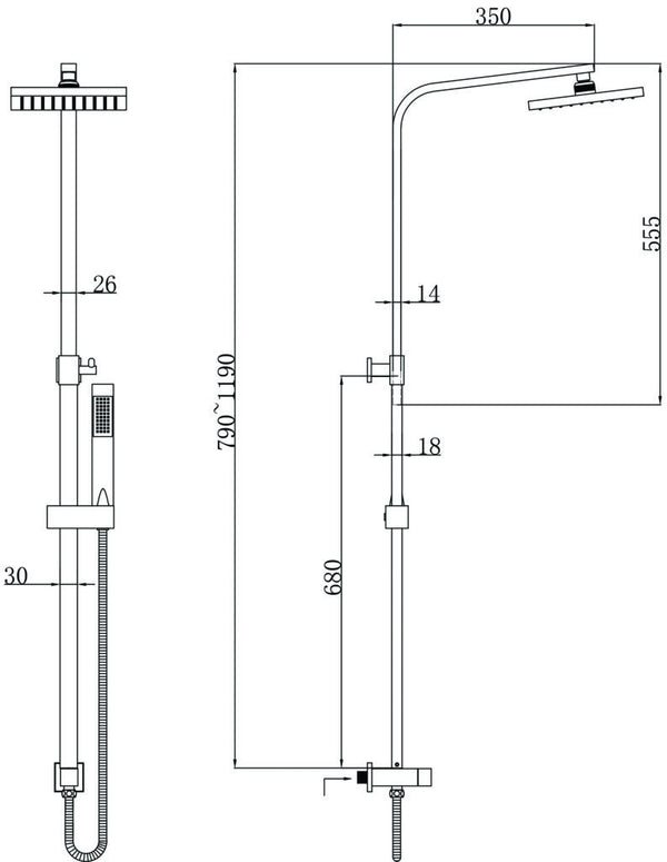 New Line Colonna Doccia Telescopica Con Soffione 20x20 Cromo