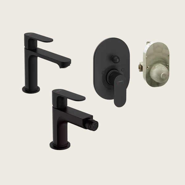 Hansgrohe Rebris S Set Miscelatori Lavabo Coolstart Bidet con scarico e Doccia 2 Vie e Parte Incasso Nero Opaco