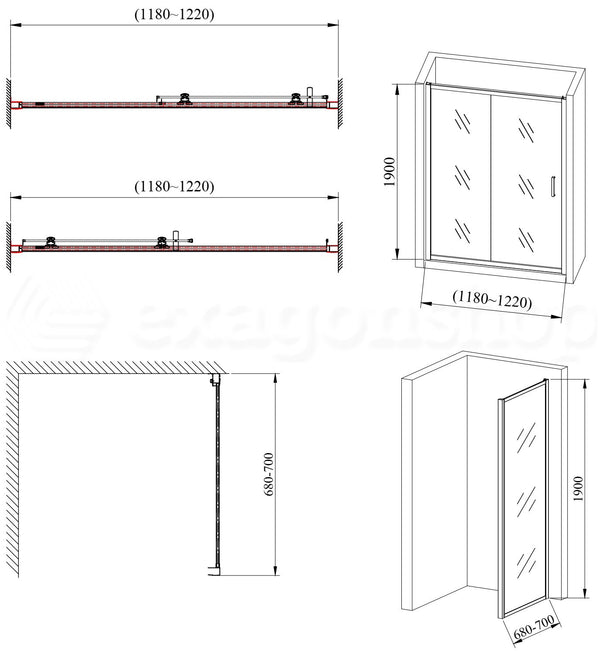 Box doccia 70x120 Nuvola un anta scorrevole reversibile 6 mm H 190 cromo