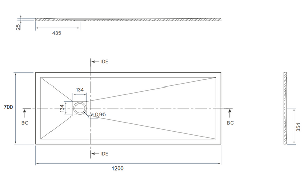 Desio Piatto Doccia 70x120 effetto pietra antibatterico in Solidstone Antracite