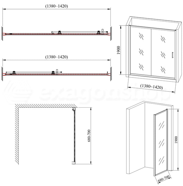 Box doccia 70x140 Nuvola un anta scorrevole reversibile 6 mm H 190 cromo