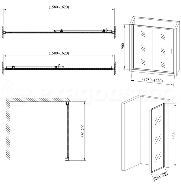 Box doccia 70x160 Nuvola un anta scorrevole reversibile trasparente 6 mm H 190 cromo
