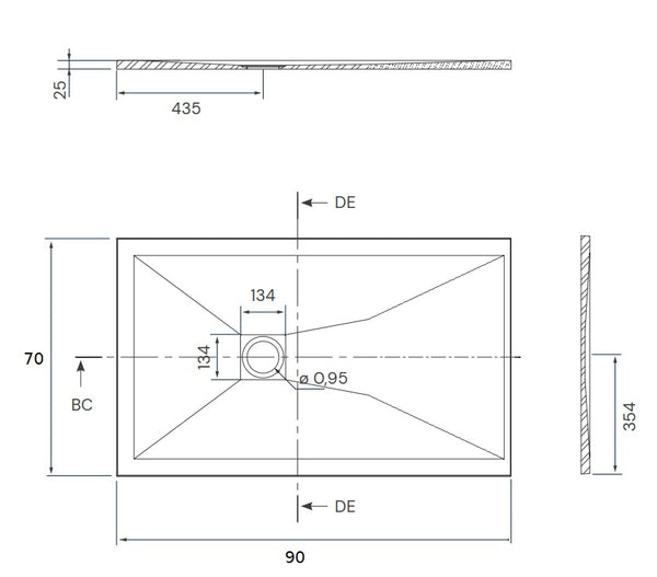 Desio Piatto Doccia 70x90 effetto pietra antibatterico in Solidstone Bianco