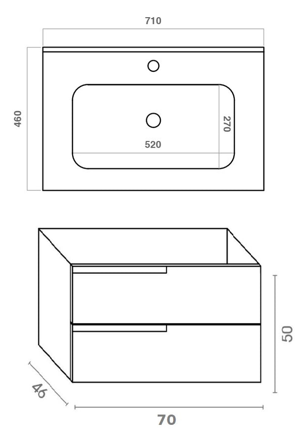 Mobile bagno grigio opaco 70x46 Sorrento maniglia sinistra e lavabo in ceramica