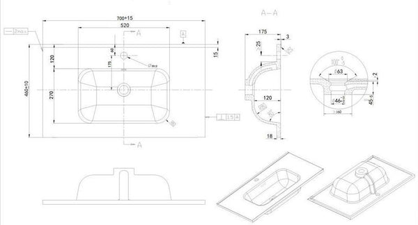 Mobile bagno tortora opaco 70x46 cannettato Urbino due cassetti con lavabo in ceramica