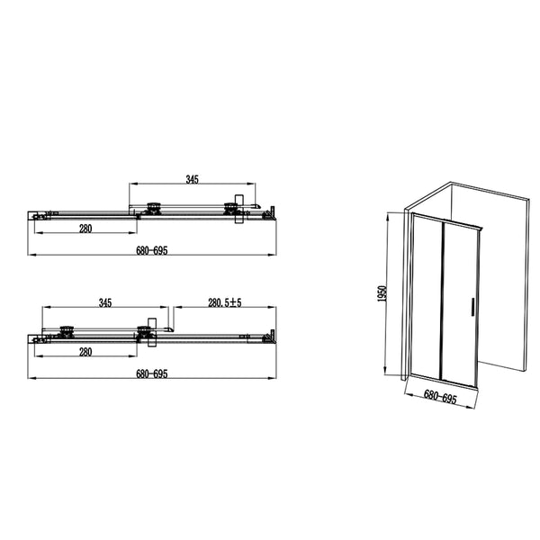 Box doccia 70x120 Rio doppio scorrevole vetro 6 mm trasparente H 195 nero
