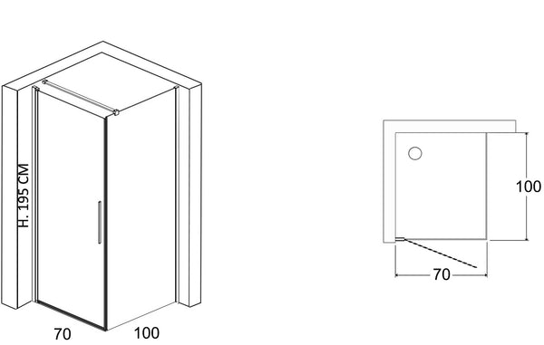 Box doccia 100x70 a battente vetro temperato 6 mm 195 H cromo Linje