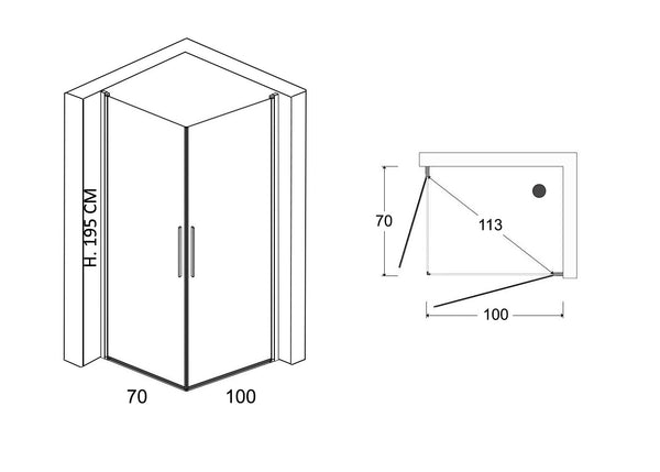 Box doccia 70x100 doppio battente vetro temperato 6 mm 195 H cromo Linje