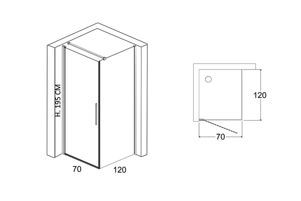 Box doccia 70x120 a battente vetro temperato 6 mm 195 H cromo Linje