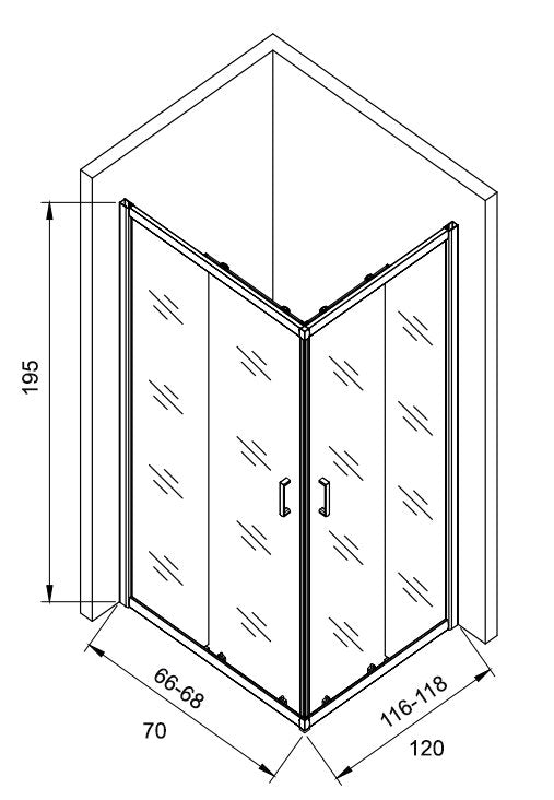 Box doccia 70x120 Genio due ante scorrevoli 6 mm trasparente H 195 cromo