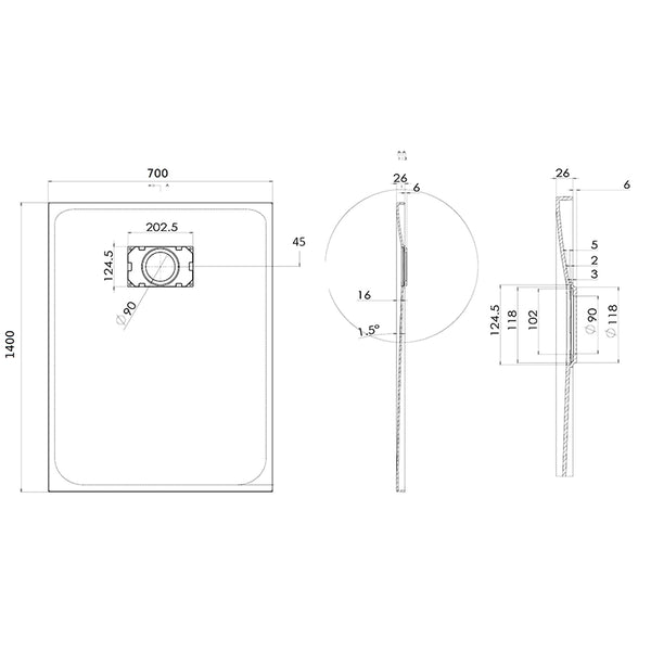 Quarzo piatto doccia 140X70 in smc effetto pietra ardesia grigio