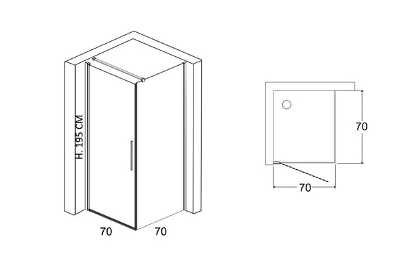 Box doccia 70x70 battente vetro temperato 6 mm 195 H cromo Linje