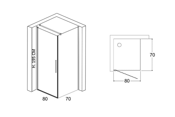 Box doccia 70x80 battente vetro temperato 6 mm 195 H cromo Linje