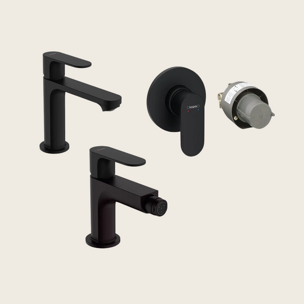 Hansgrohe Rebris S Set Miscelatori Lavabo Coolstart Bidet con Scarico e Doccia 1 via e Parte Incasso Nero Opaco