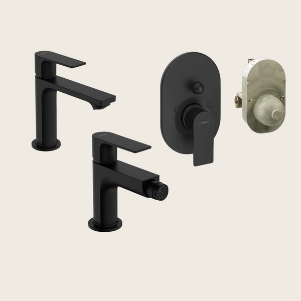 Hansgrohe Rebris E Set Miscelatori Lavabo Coolstart Bidet con scarico e Doccia 2 vie e parte incasso Nero Opaco