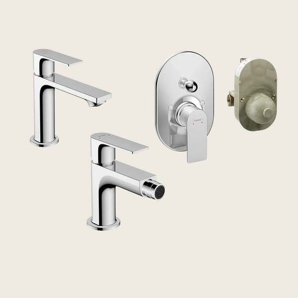 Hansgrohe Rebris E Set miscelatori lavabo e bidet con scarico e doccia 2 vie con parte incasso cromo