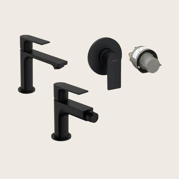 Hansgrohe Rebris E Set miscelatori lavabo coolstart bidet con scarico e doccia 1 via e parte incasso Nero Opaco