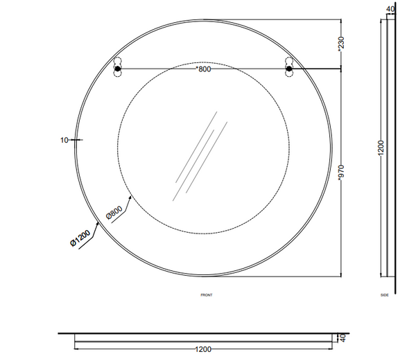 Cielo I Catini specchio tondo 120 cm con struttura in legno nero matt