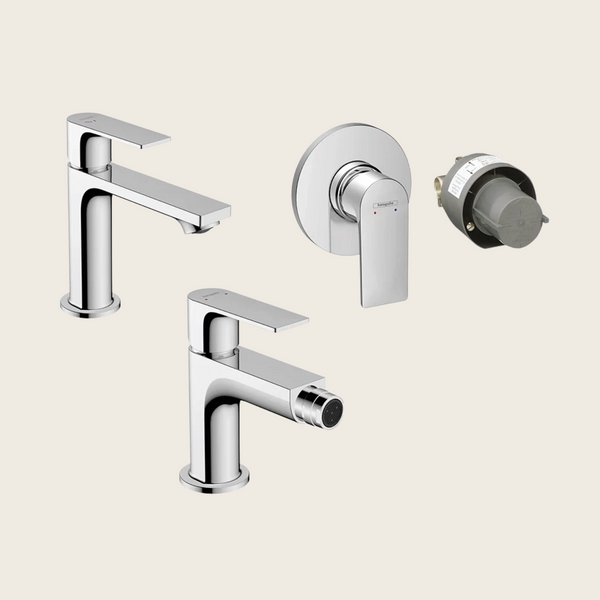 Hansgrohe Rebris E Set miscelatori lavabo e bidet con scarico e doccia 1 via con parte incasso cromo