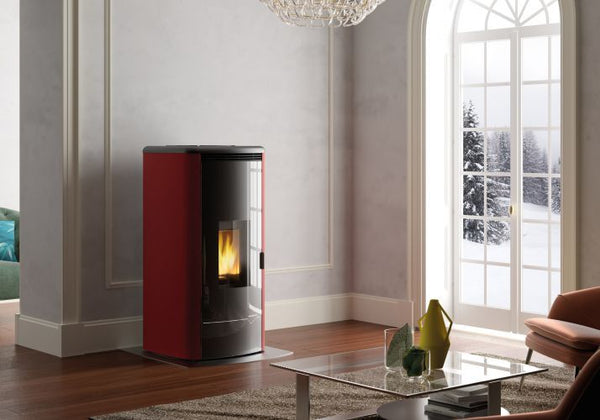 Stufa A Pellet Ventilata ad acqua con top in ghisa e acciaio rosso Palazzetti Maida Idro 18t