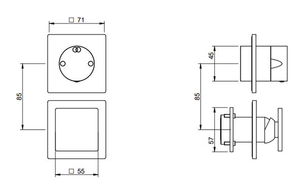 Treemme 5mm miscelatore doccia monocomando con maniglia quadra deviatore 2 uscite 2 piastrine senza parte incasso inox satinato