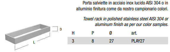 Porta Salviette 27x8x3 a muro in acciaio Inox Lucido Play27 IAAPLA27 Antonio Lupi