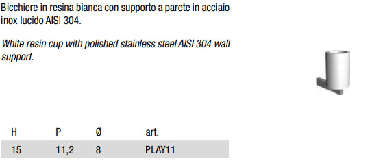 Antonio Lupi Play11 Bicchiere Resina Bianca Con Supporto Inox Lucido