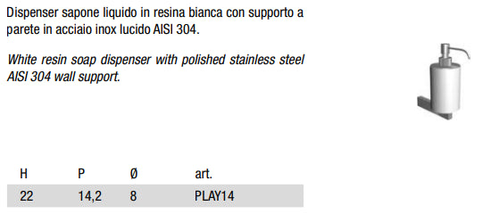 Antonio Lupi Play14 Dispenser in Resina Bianca Con Supporto Inox Lucido