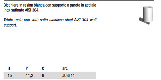 Antonio Lupi Just11 Bicchiere in Resina Bianca Con Supporto Inox
