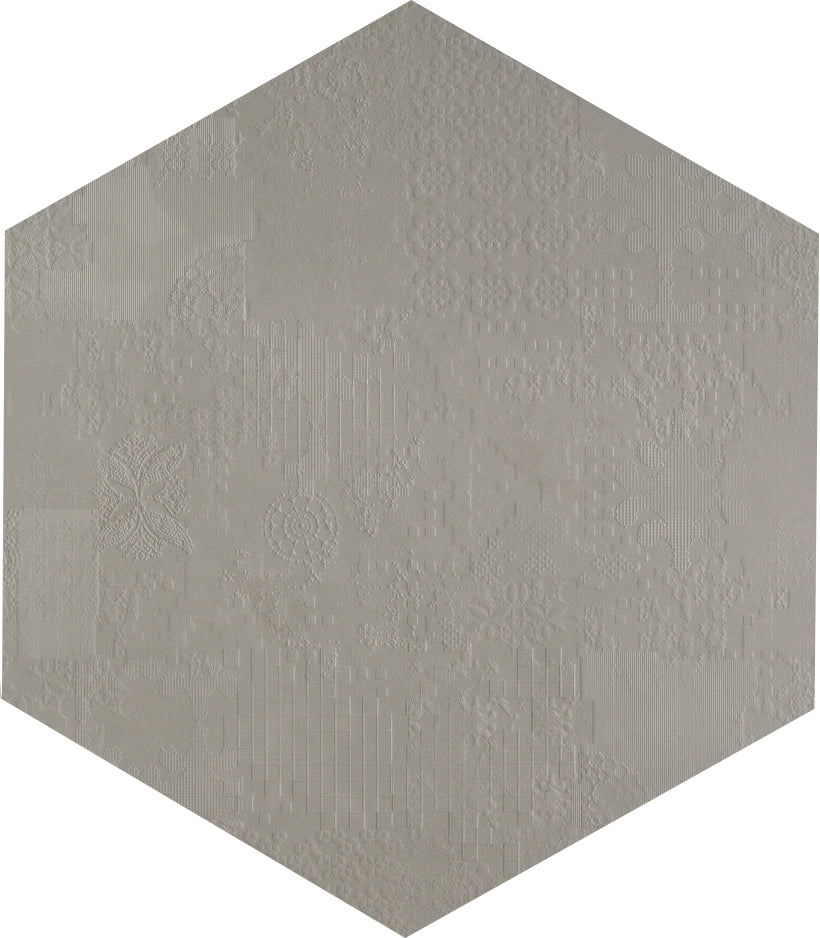 Mutina Dechiner Decor Piastrella Esagonale Rettificato Relief Spazzolato Cm 60x60 In Gres Porcellanato Grigio
