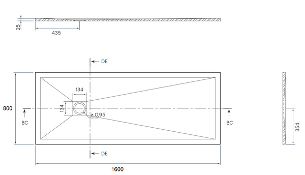 Desio Piatto Doccia 80x160 effetto pietra antibatterico in Solidstone Antracite