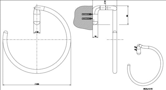 Gessi Goccia Porta asciugamani ad anello a parete cromo, dettaglio ravvicinato del materiale e dell'aggancio