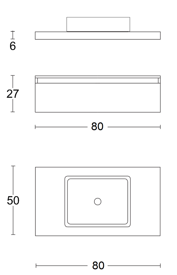 Mobile bagno Tabacco tortora opaco 80x50 Oasy un cassetto con top e lavabo da appoggio