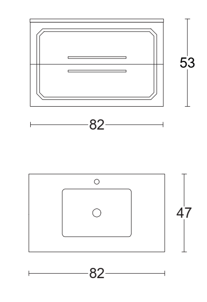 Mobile bagno creta opaco 80x46 Vienna con lavabo ad incasso e due cassetti rifiniti con maniglie cromo