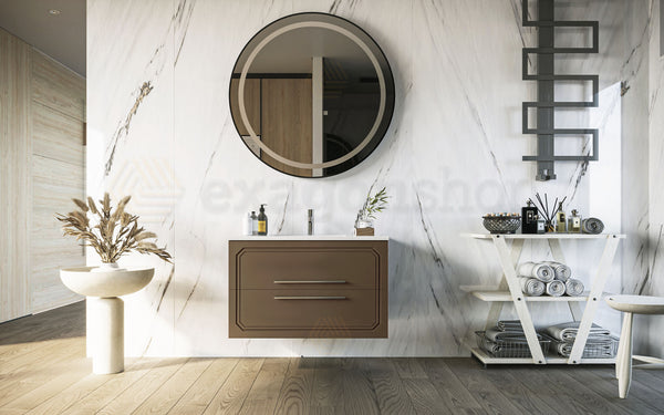 Mobile bagno creta opaco 80x46 Vienna con lavabo ad incasso e due cassetti rifiniti con maniglie cromo