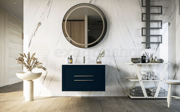 Mobile bagno blu opaco 80x46 Vienna con lavabo cassetti rifiniti con maniglie cromo